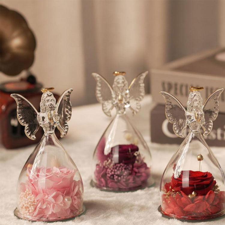Стъклен ангел консервиран подарък цвете